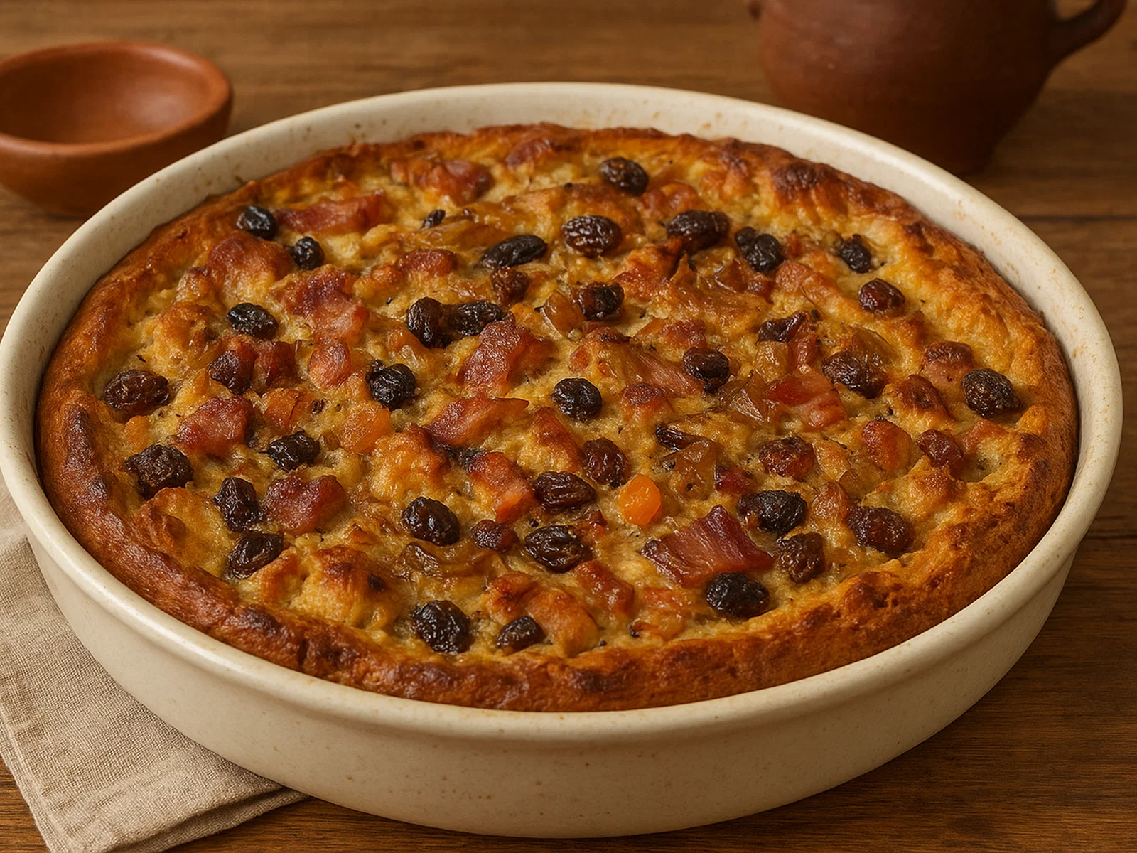 Guernsey Gâche Mélée mit Speck, Zwiebeln und Trockenfrüchten