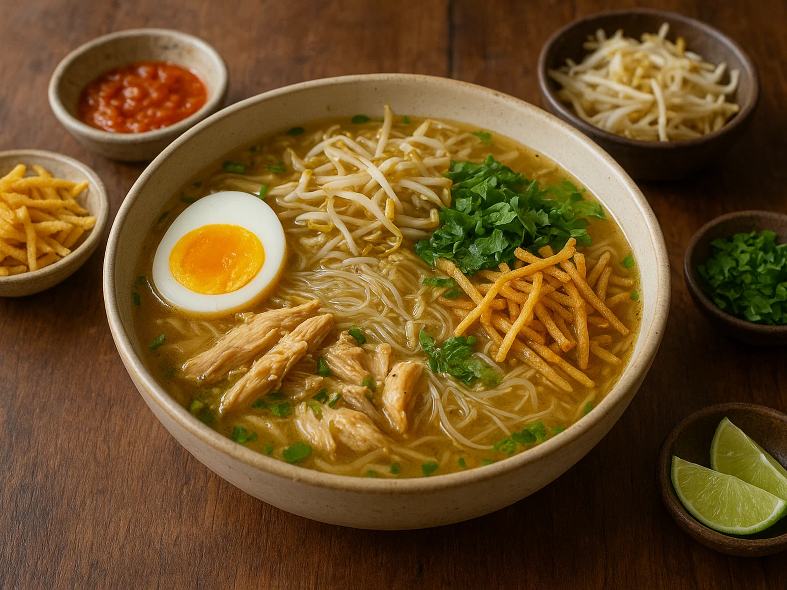 Saoto – Indonesische Hühnersuppe mit vielen Beilagen