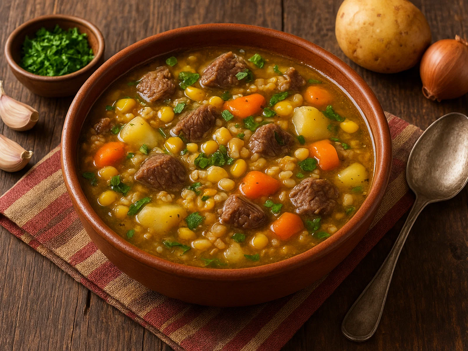 Chairo – Andensuppe mit Rindfleisch, Gemüse und Getreide
