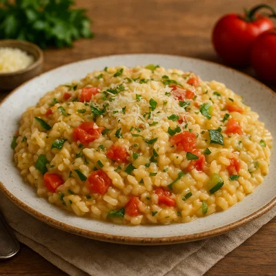 Cremiger Gemüse-Risotto mit Tomaten und Parmesan