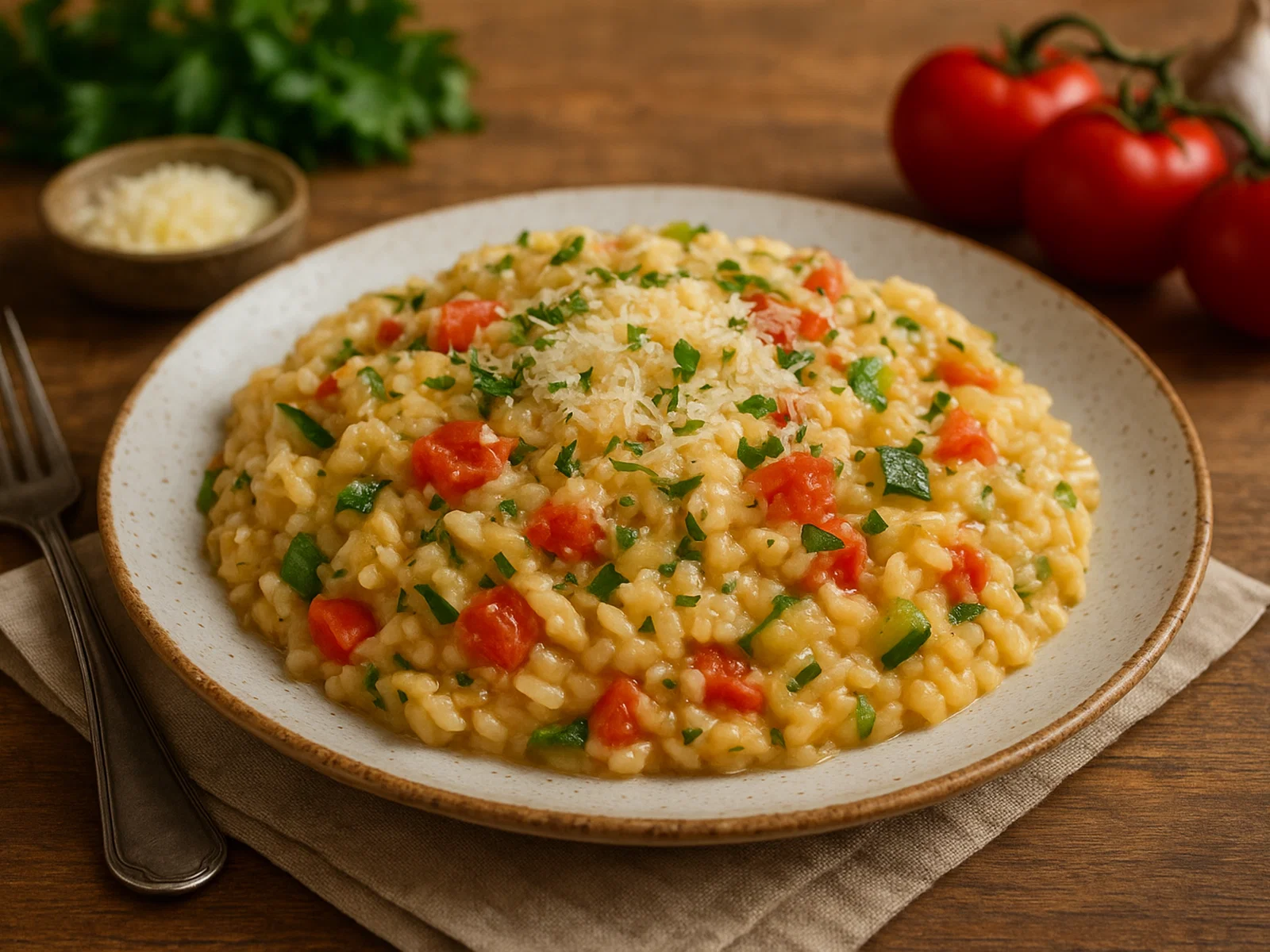 Cremiger Gemüse-Risotto mit Tomaten und Parmesan