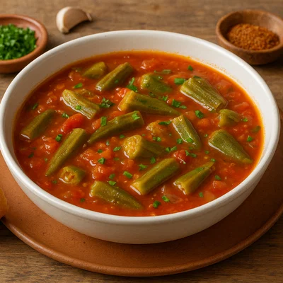 Okra-Suppe mit Tomaten und Kräutern