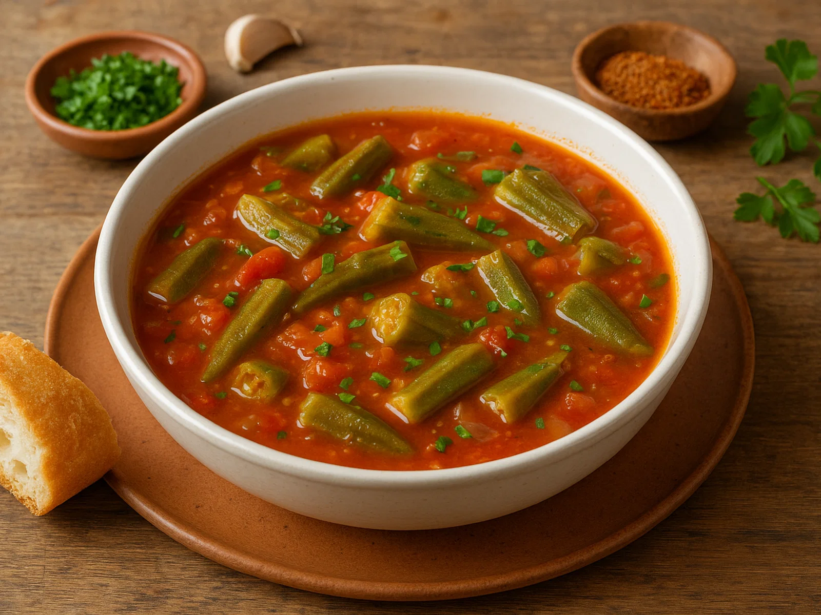 Okra-Suppe mit Tomaten und Kräutern