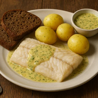 Isländischer Fisch mit Kartoffeln und Roggenbrot (Fiskur við eplum og rugbreyði)