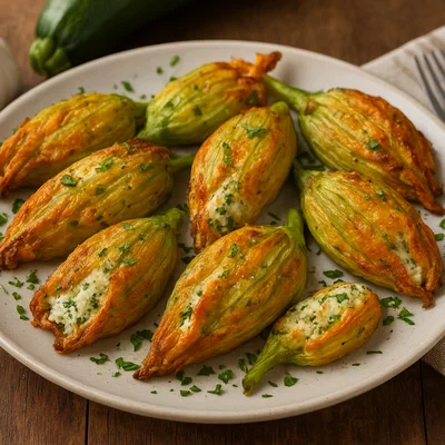 Gebackene gefüllte Zucchiniblüten mit Ricotta und Kräutern