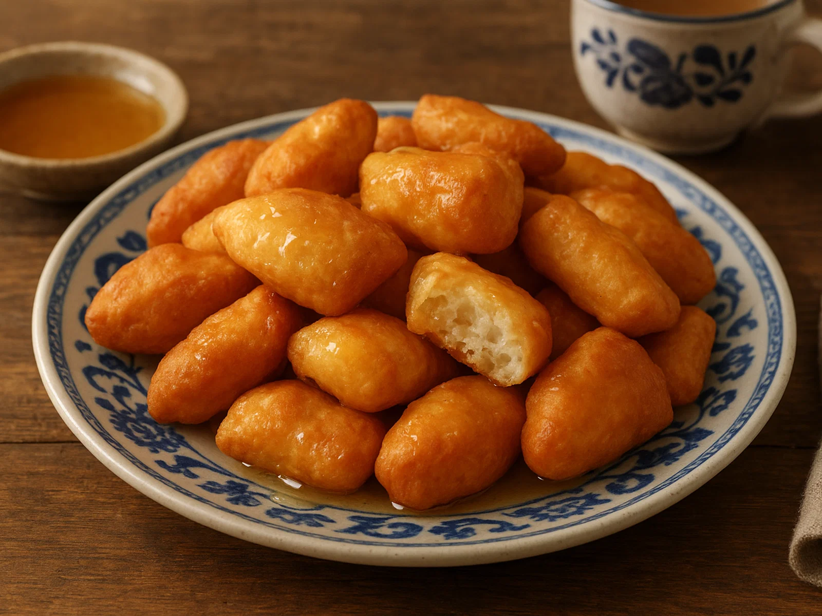 Mongolische Boortsog (frittierte Teigstücke mit Honig und Butter)