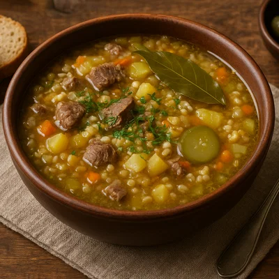 Rassolnik – Russische Gurken-Gerstensuppe