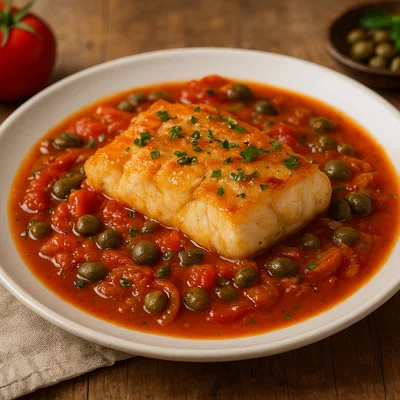 Kabeljau in Tomaten‑Kapern‑Soße