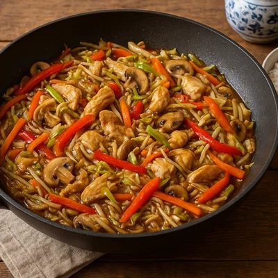 Chop Suey mit Hühnerfleisch aus dem Wok