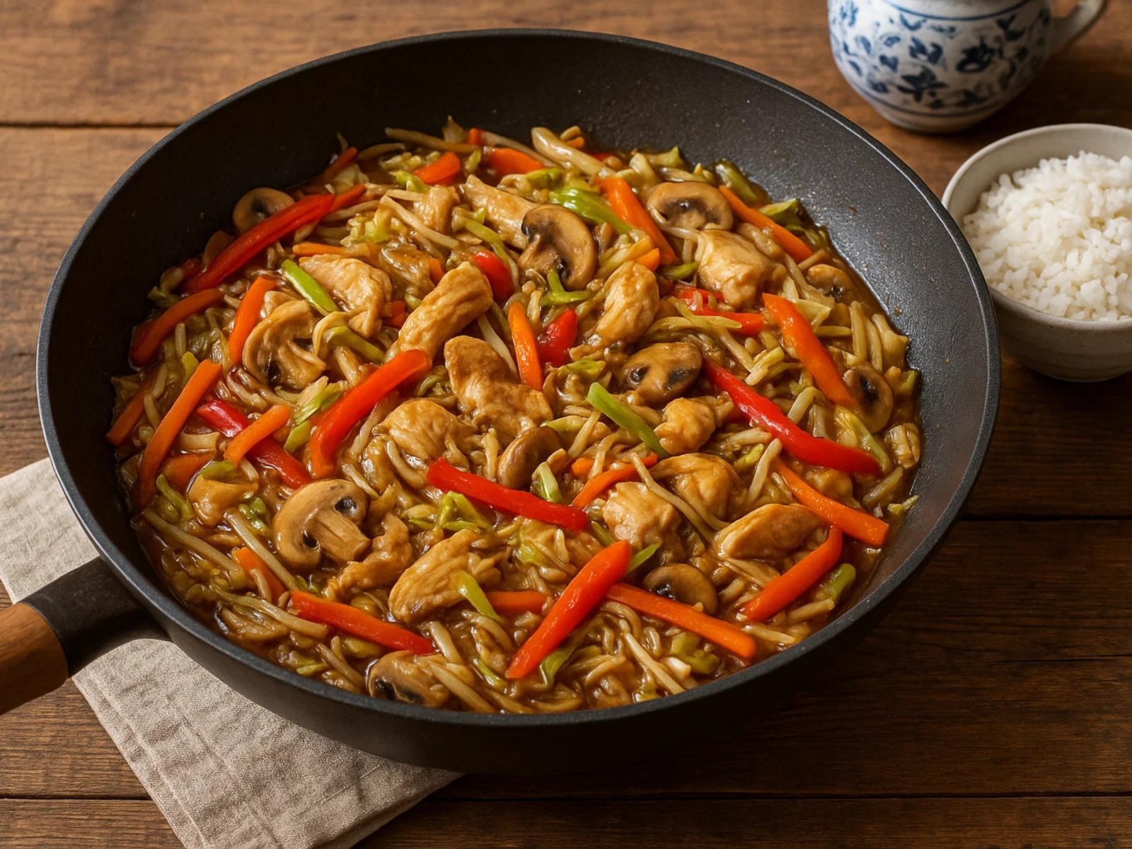 Chop Suey mit Hühnerfleisch aus dem Wok