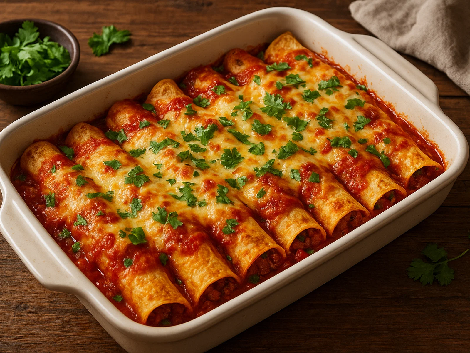 Rindfleisch-Enchiladas mit Koriander und Käse