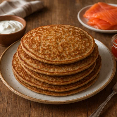 Klassische russische Blini aus Buchweizen