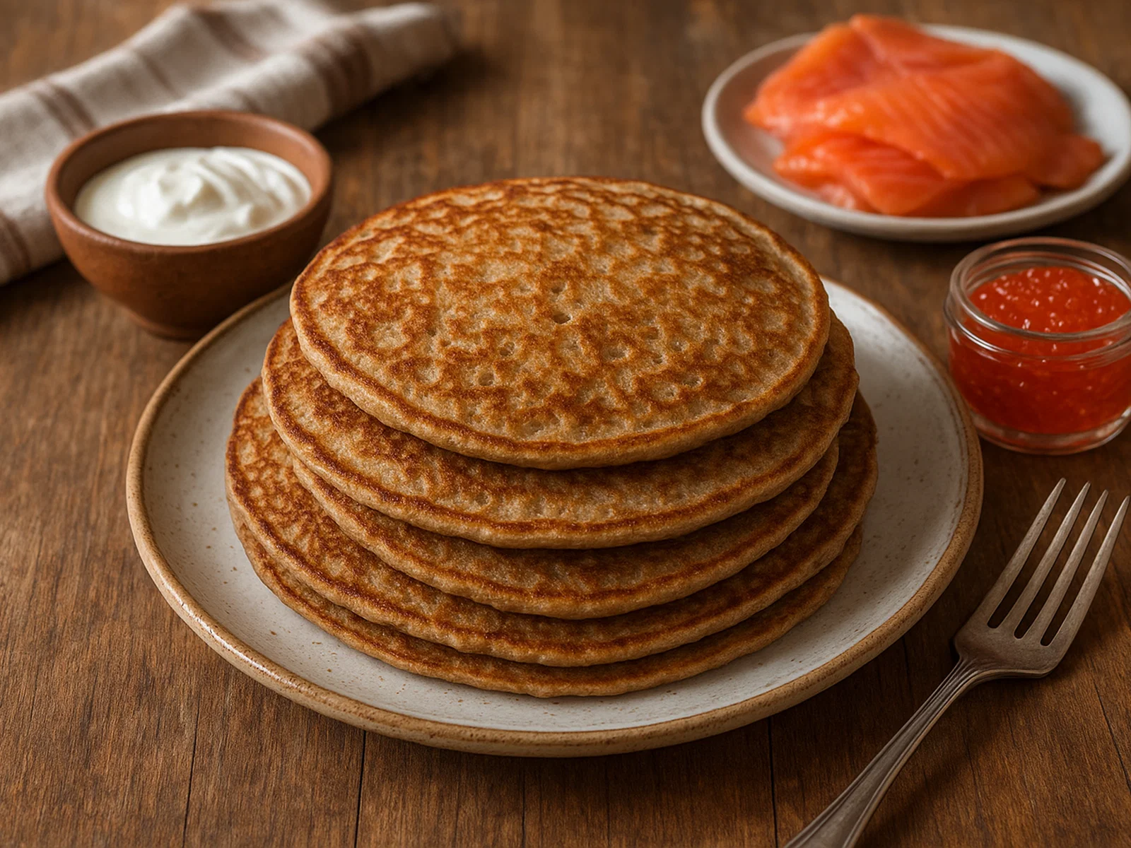 Klassische russische Blini aus Buchweizen