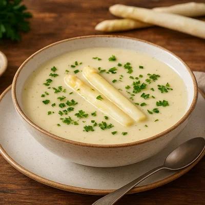 Spargelcremesuppe mit frischen Kräutern