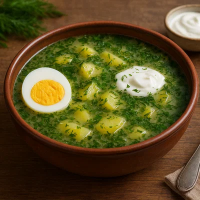 Polnische Kräutersuppe "Jaju" mit Kartoffeln und Ei
