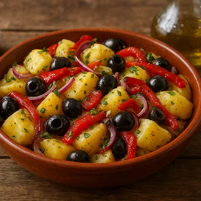 Spanischer Kartoffelsalat mit Oliven und Paprika