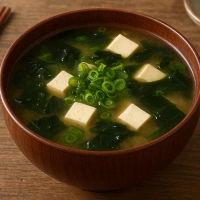 Klassische japanische Miso-Suppe mit Tofu und Gemüse