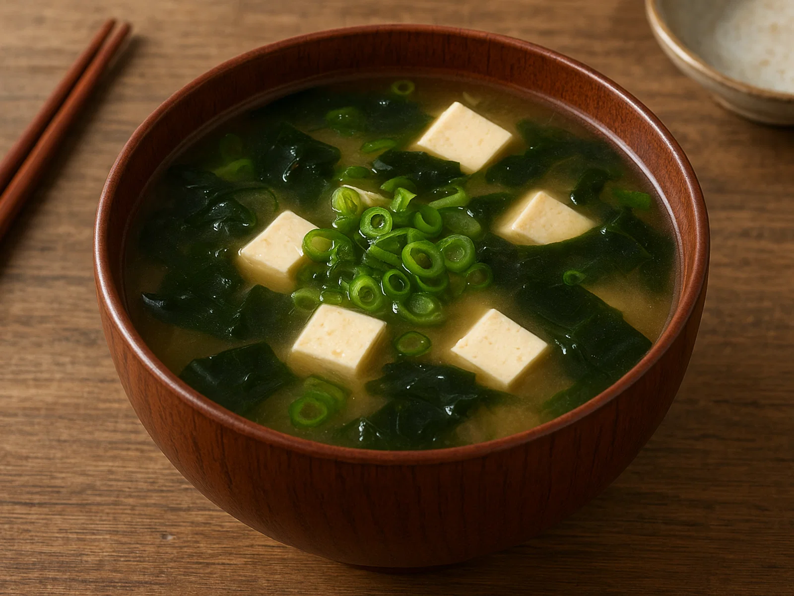 Klassische japanische Miso-Suppe mit Tofu und Gemüse
