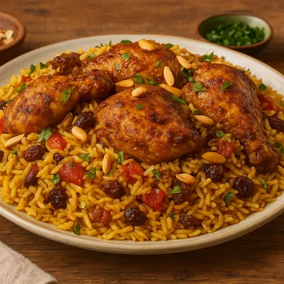 Arabisches Hähnchen-Kabsa mit gewürztem Reis