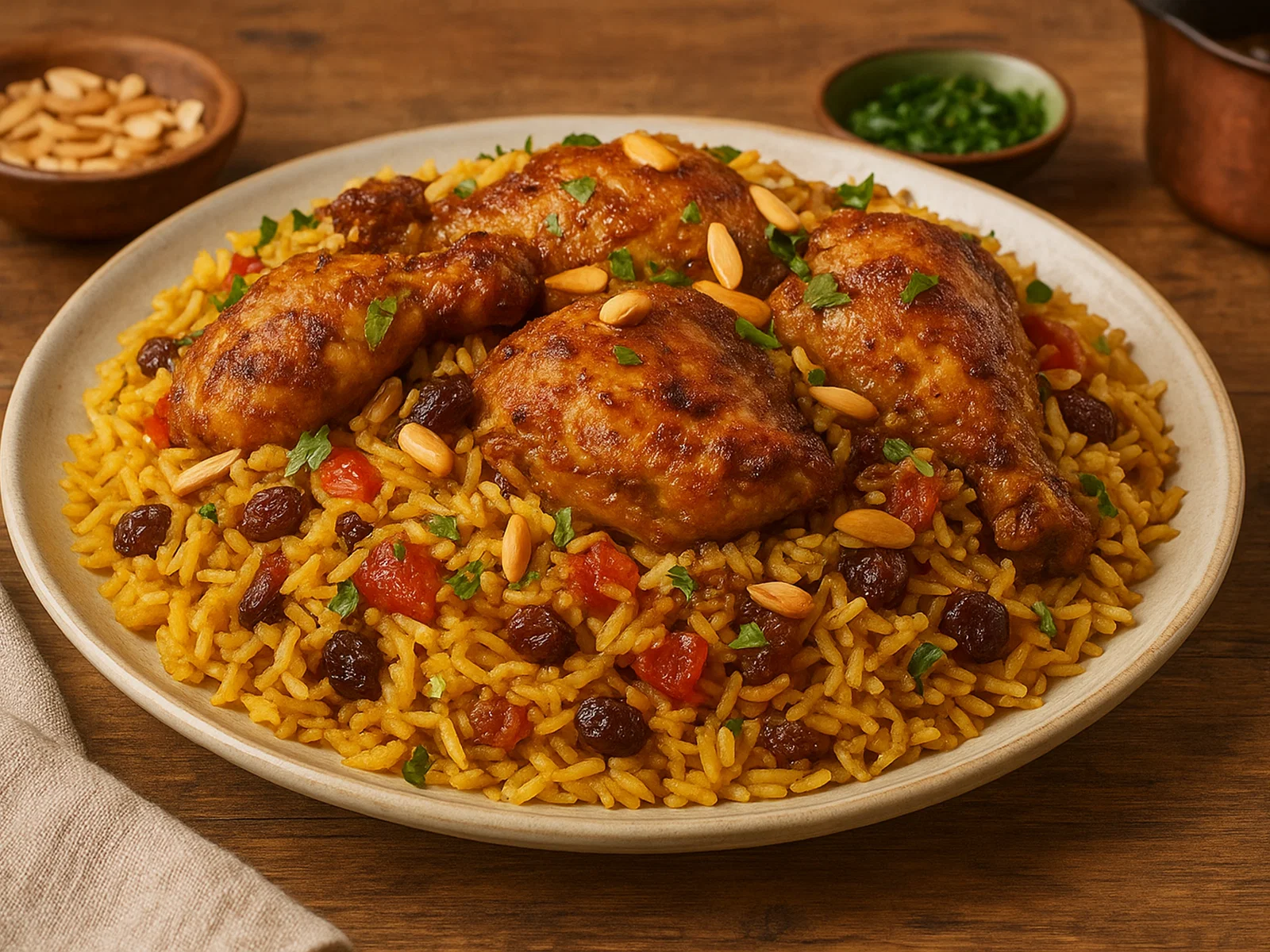 Arabisches Hähnchen-Kabsa mit gewürztem Reis