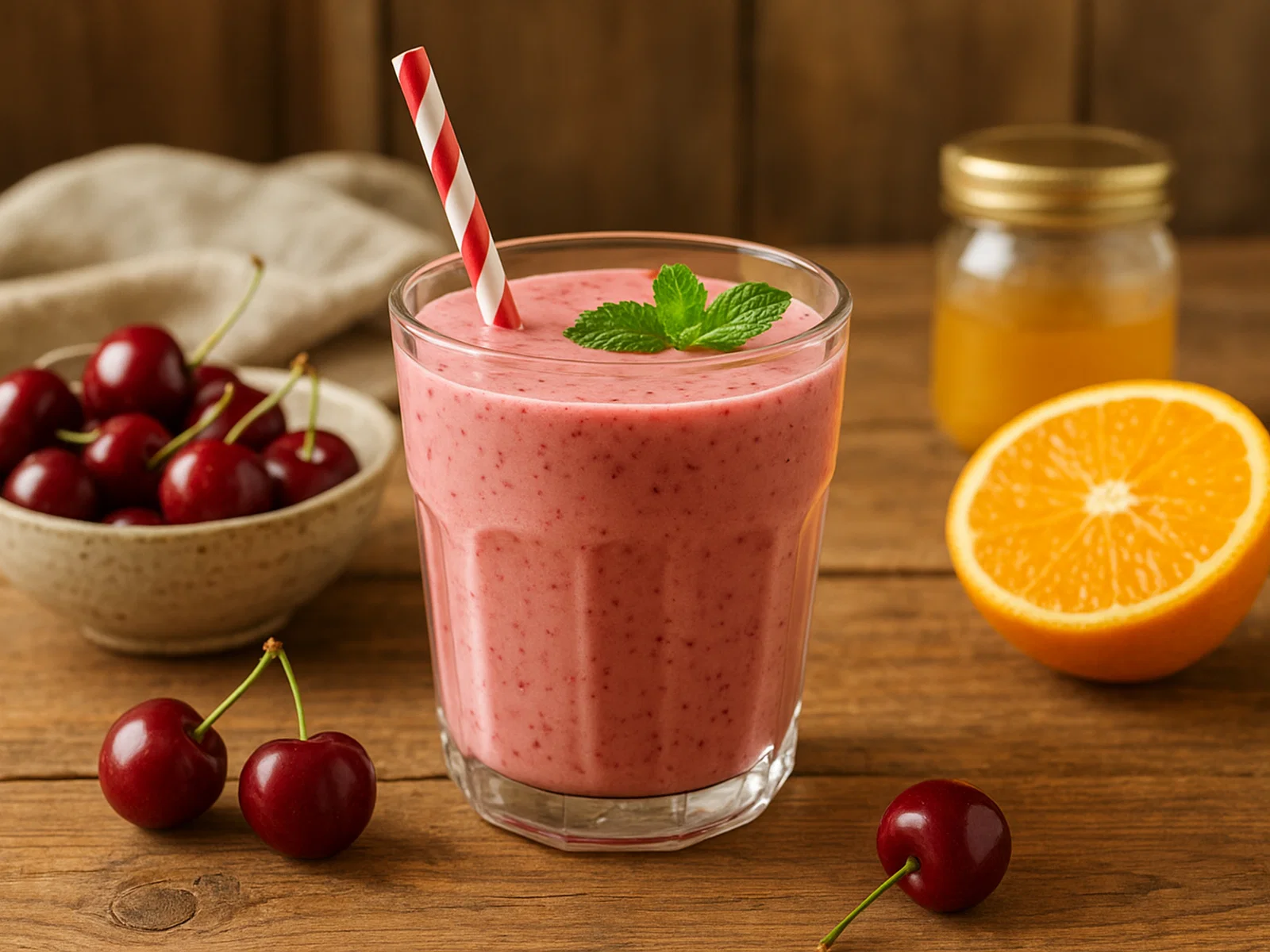 Cremiger Kirsch-Smoothie mit Joghurt und Orange