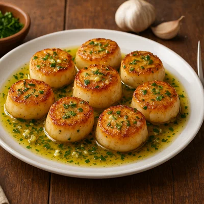 Gebratene Queenies (Jakobsmuscheln) in Knoblauch-Kräuter-Butter