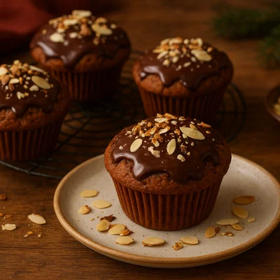 Weihnachtliche Lebkuchen-Muffins mit Schokolade und Mandeln