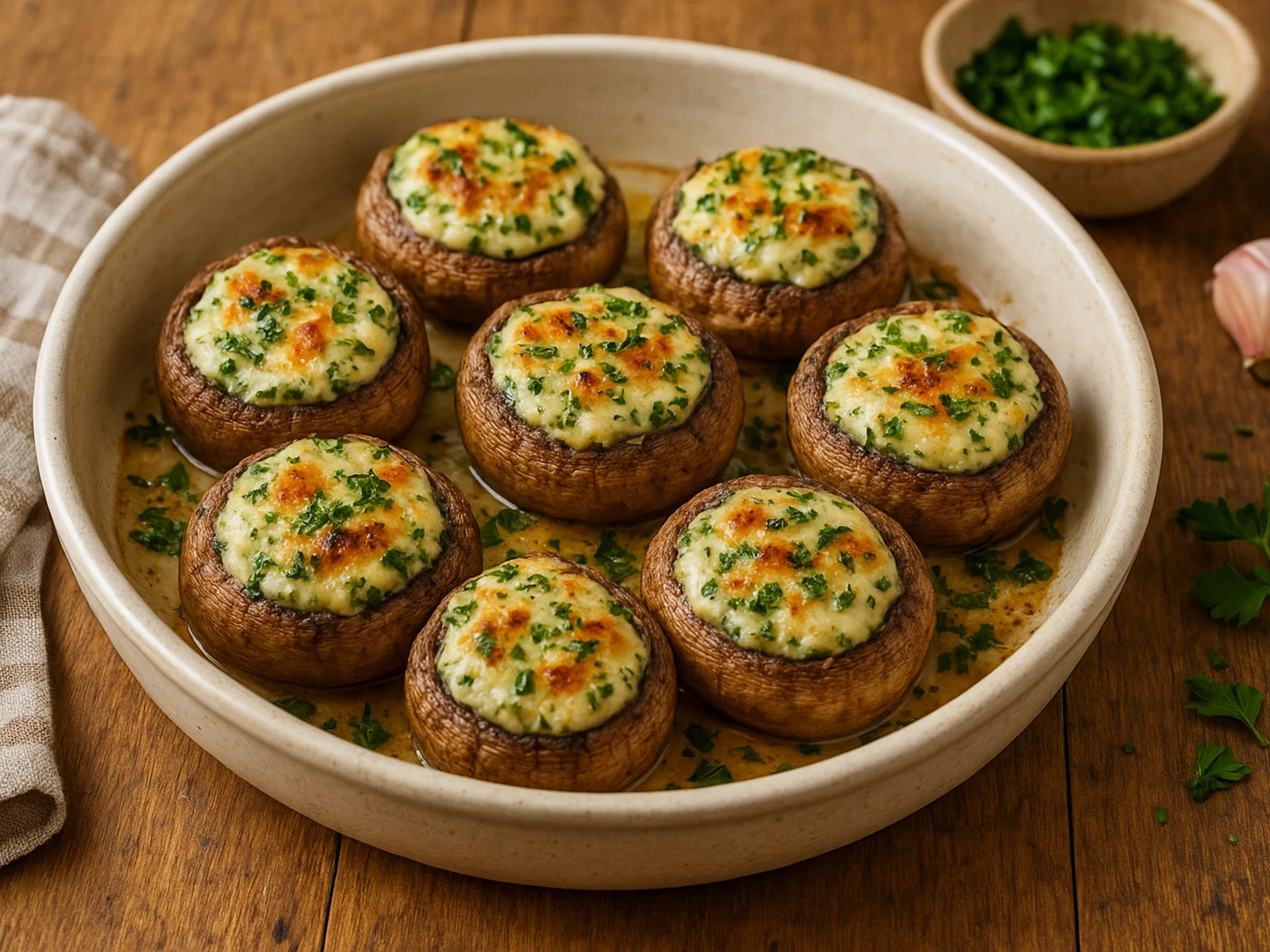 Gefüllte Champignons mit Kräuterfrischkäse aus dem Ofen