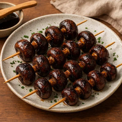 Gegrillte Pilzspieße mit Balsamico-Glasur