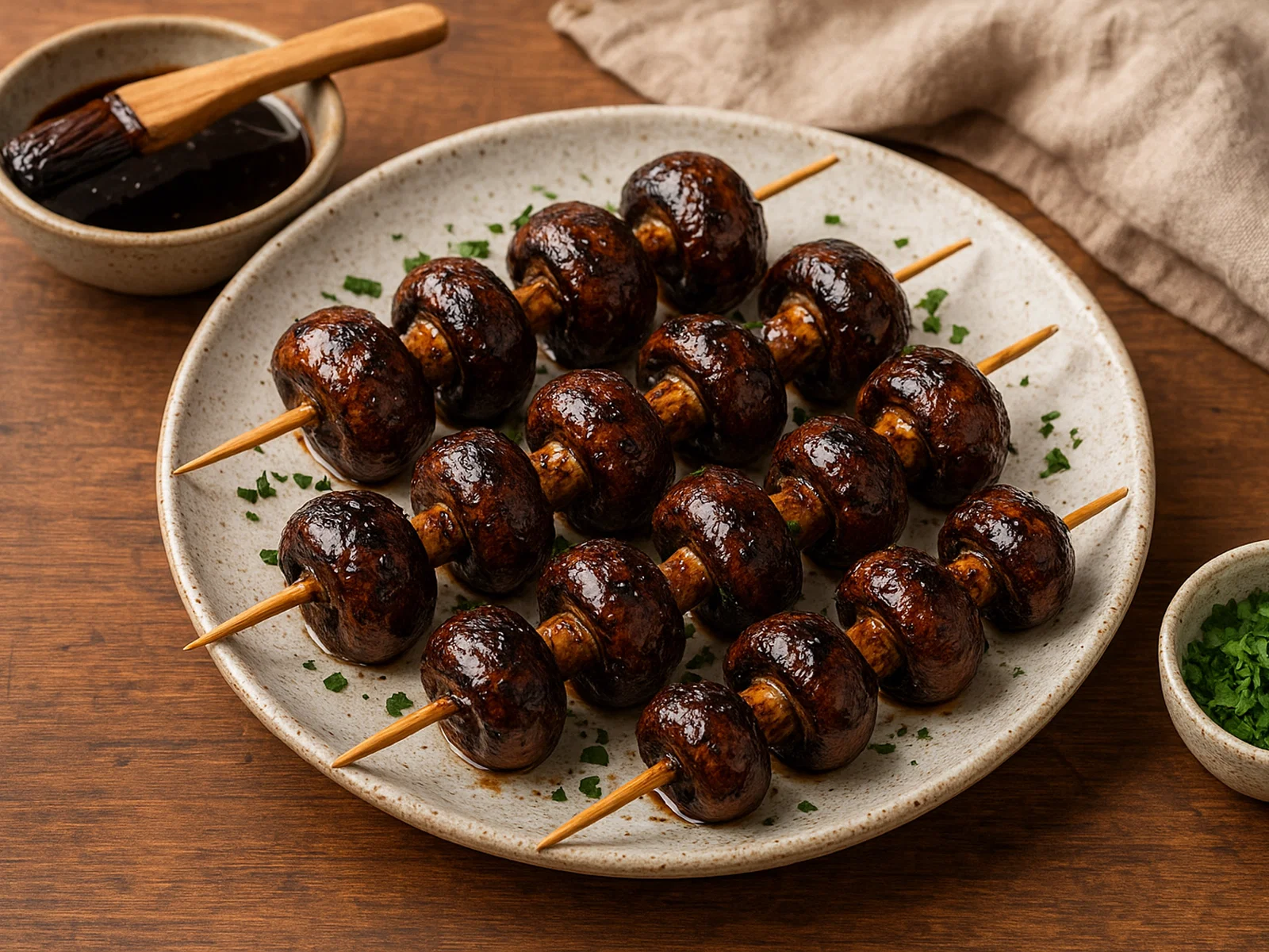 Gegrillte Pilzspieße mit Balsamico-Glasur