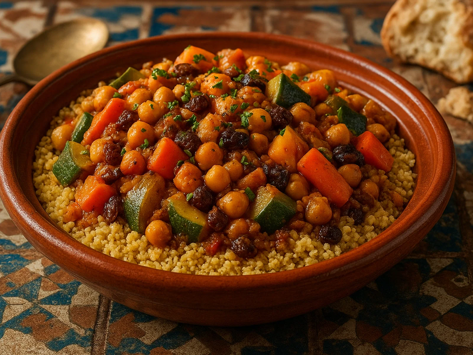 Marokkanischer Couscous-Topf mit Gemüse und Kichererbsen