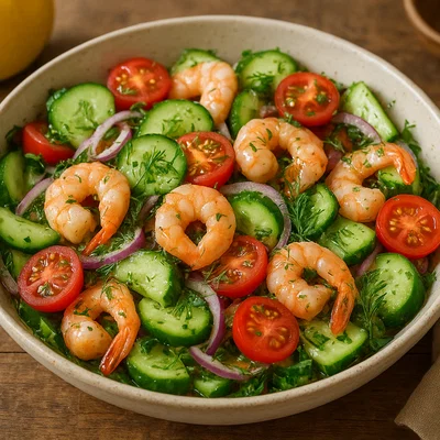 Küsten-Salat mit Garnelen, Gurke und Tomaten