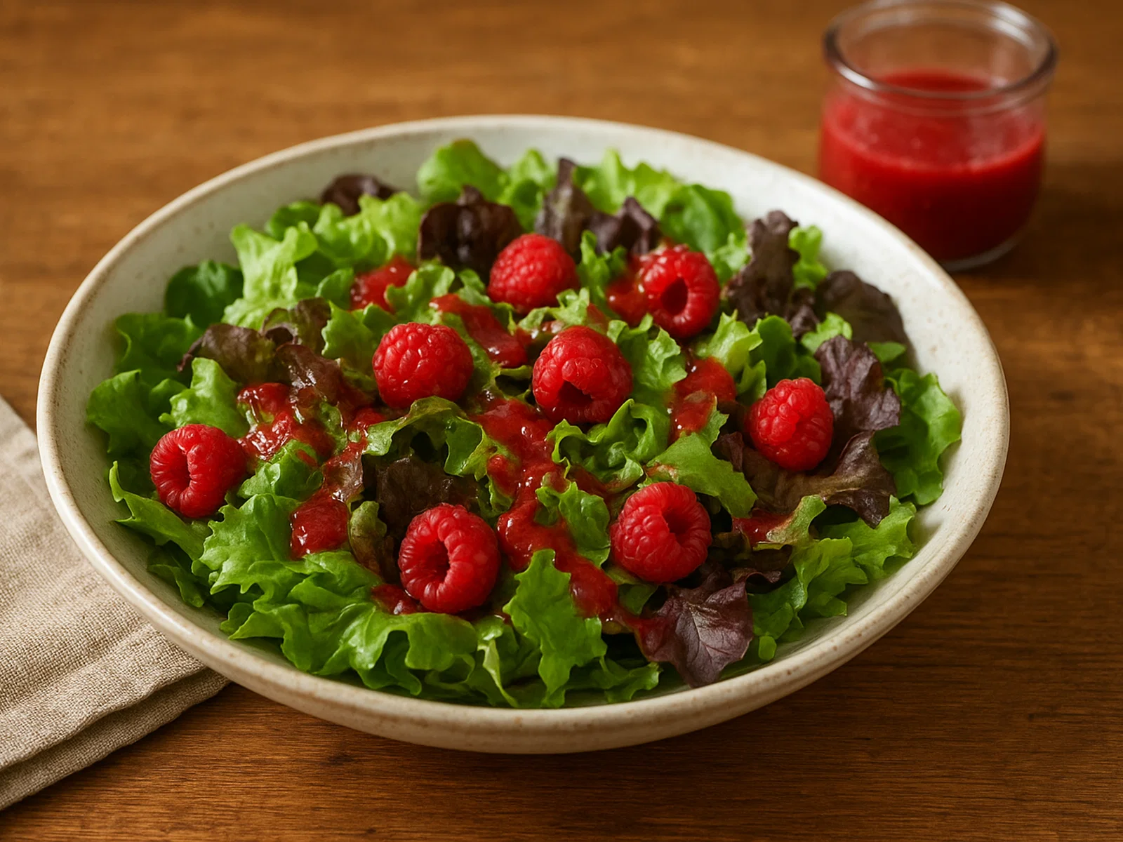 Gemischter Blattsalat mit Himbeer-Vinaigrette