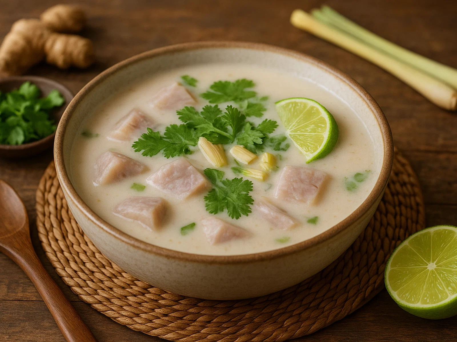 Taro-Kokos-Suppe mit Zitronengras und Koriander