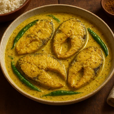Hilsa Curry (Ilish Bhapa) – Gedämpfter Hilsa in Senf-Kokos-Sauce