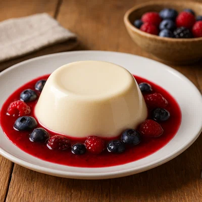 Klassische italienische Panna Cotta mit Beerensauce