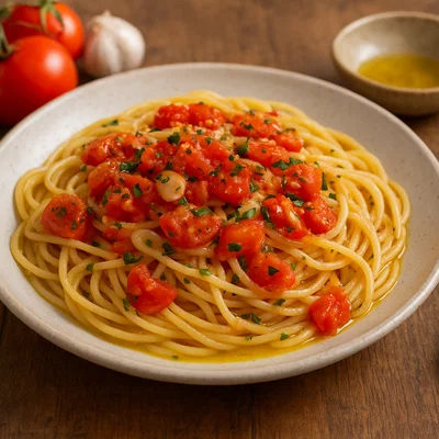Spaghetti mit frischen Tomaten und Knoblauch