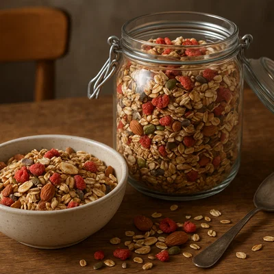 Gefriergetrocknetes Müsli mit Nüssen und Saaten