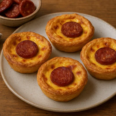 Portugiesische Eier-Törtchen mit Chorizo (herzhafte Pastéis de Nata)