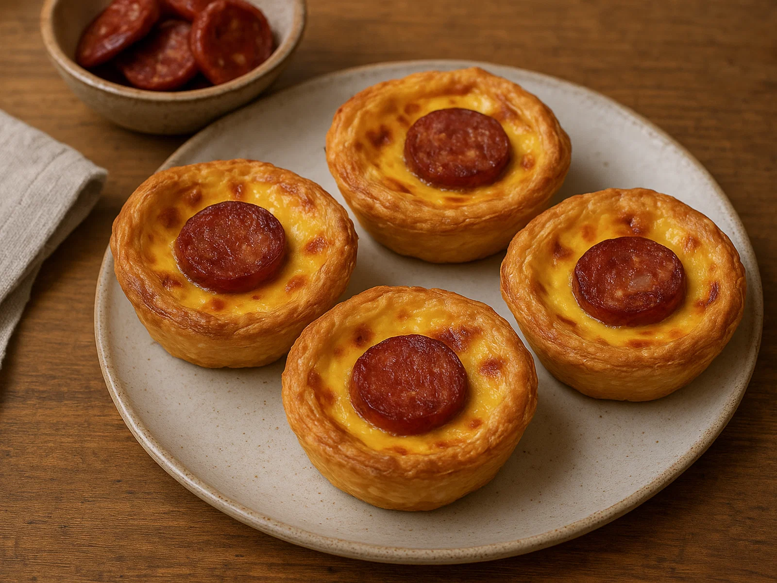 Portugiesische Eier-Törtchen mit Chorizo (herzhafte Pastéis de Nata)