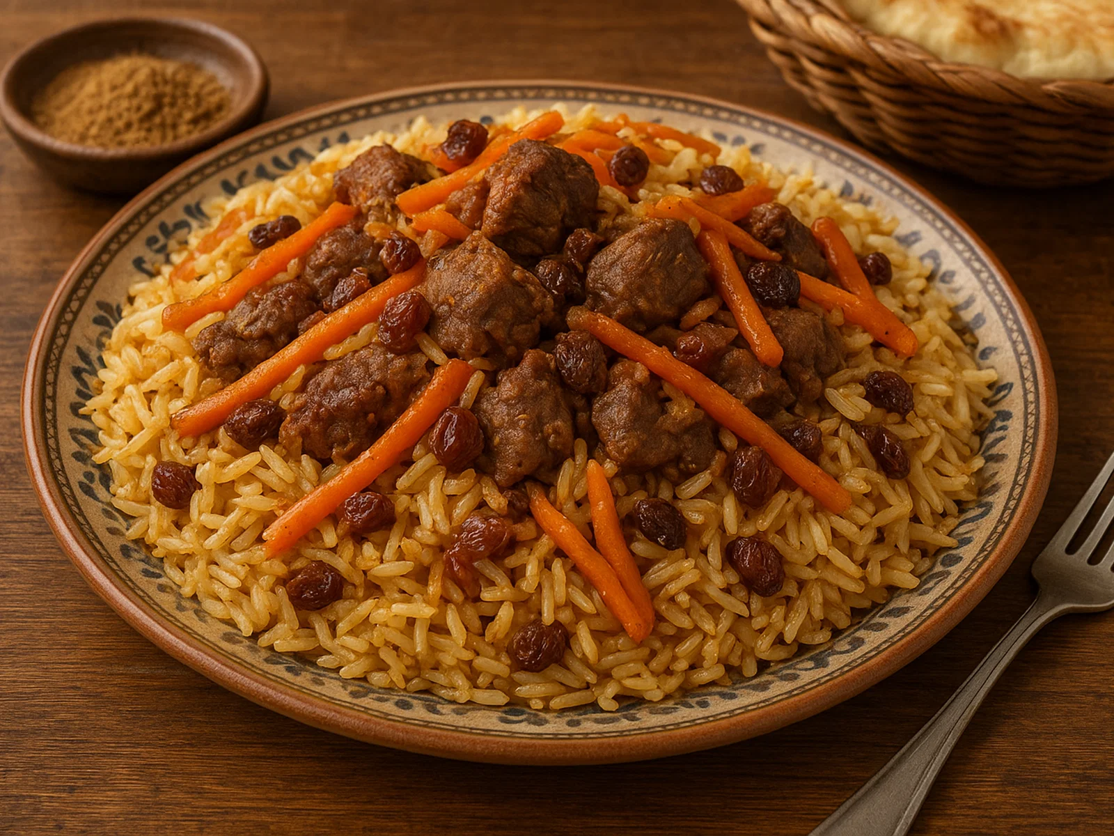 Afghanischer Kabuli Pulao mit Lamm, Karotten und Rosinen