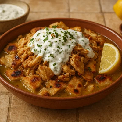 Arabische Fatta mit Joghurt, Knoblauch und Zitronen-Brühe