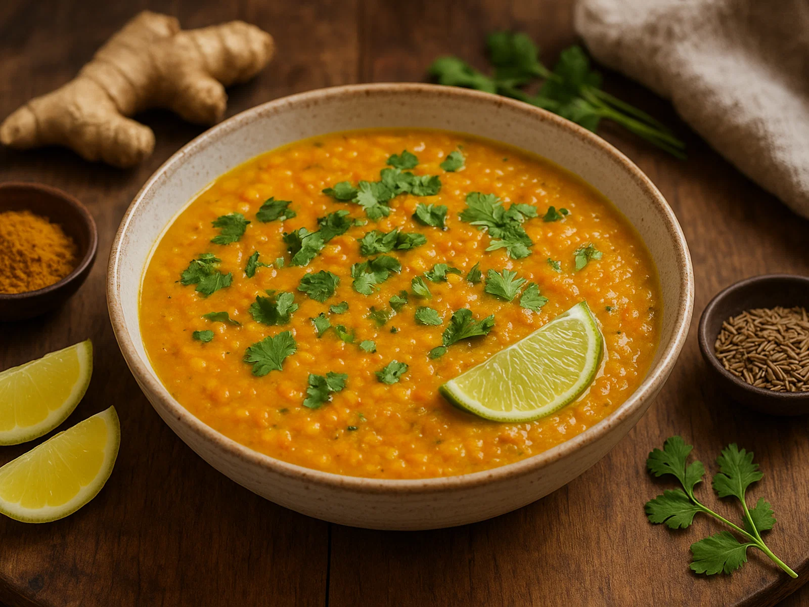 Linsensuppe mit Kokosmilch und orientalischen Gewürzen