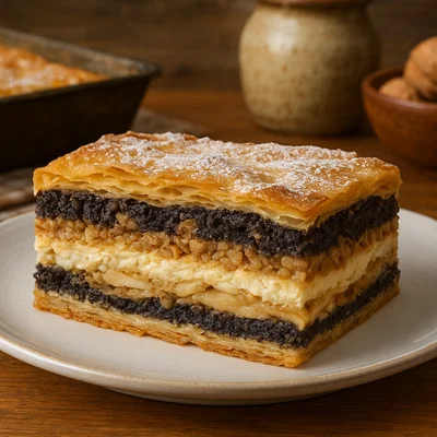 Prekmurska Gibanica – Slowenischer Schichtkuchen mit Mohn, Walnüssen, Quark und Äpfeln