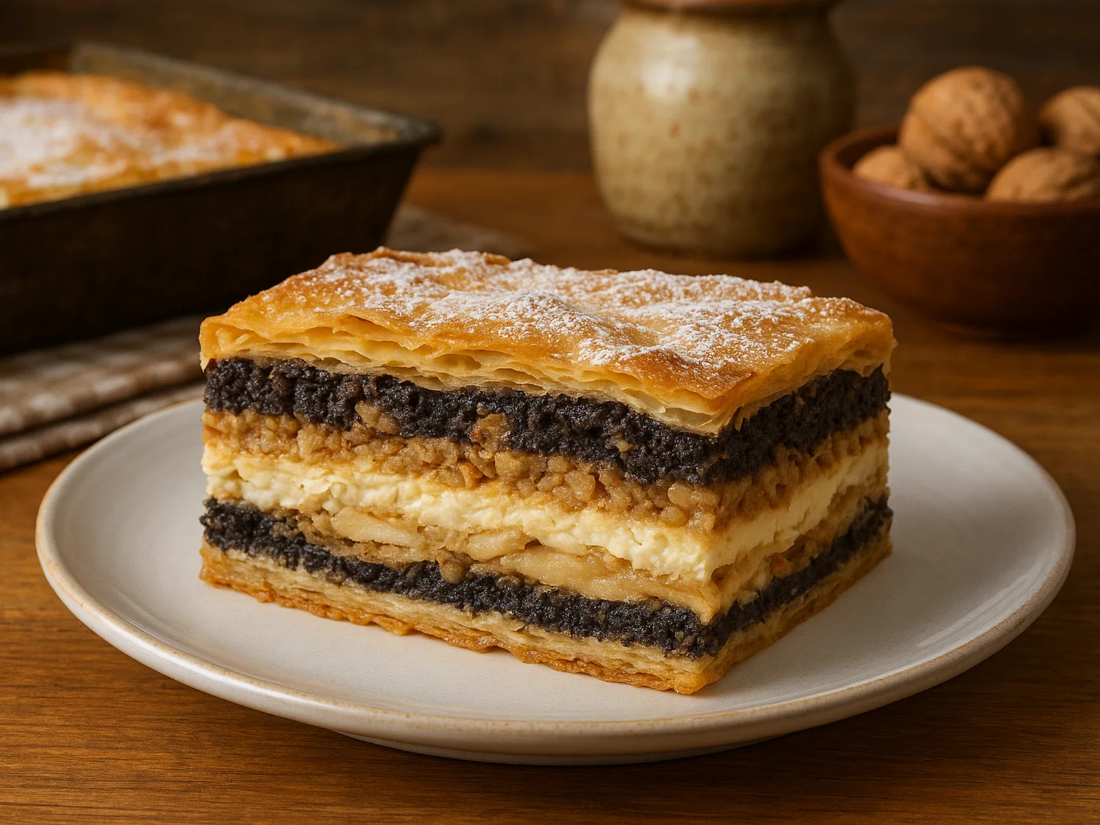 Prekmurska Gibanica – Slowenischer Schichtkuchen mit Mohn, Walnüssen, Quark und Äpfeln