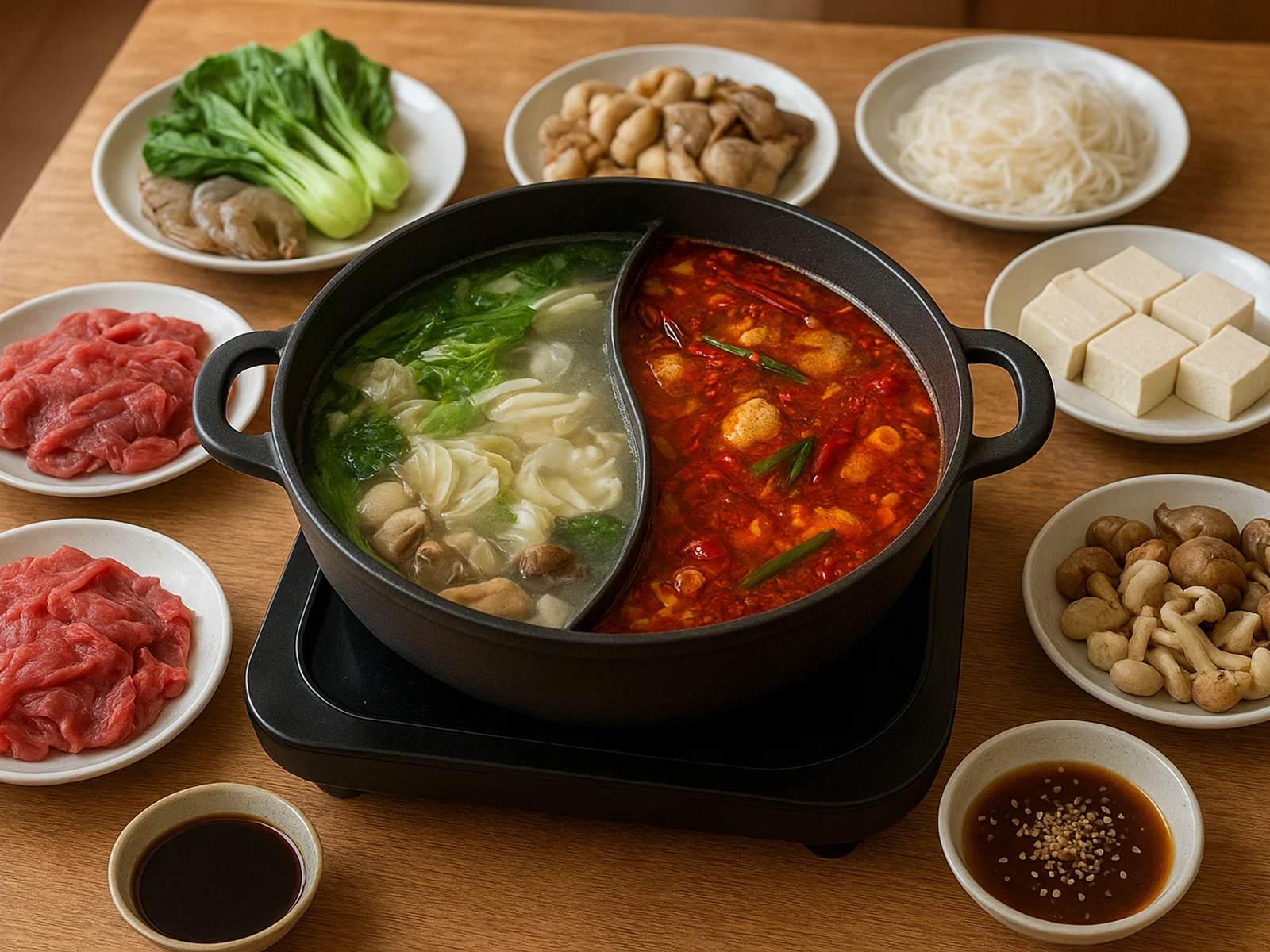 Chinesischer Hotpot mit zwei Brühen