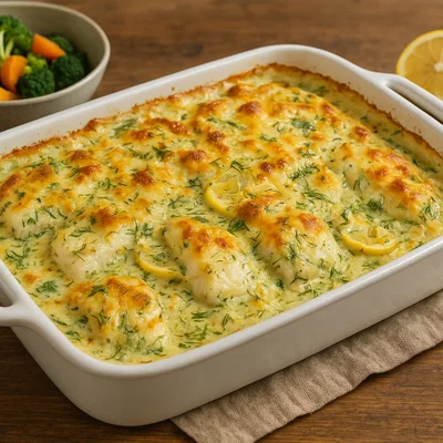 Fischauflauf mit Dill und Zitronensauce