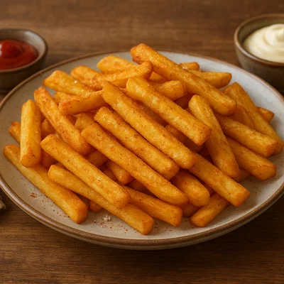 Doppelt frittierte Pommes Frites aus frischen Kartoffeln
