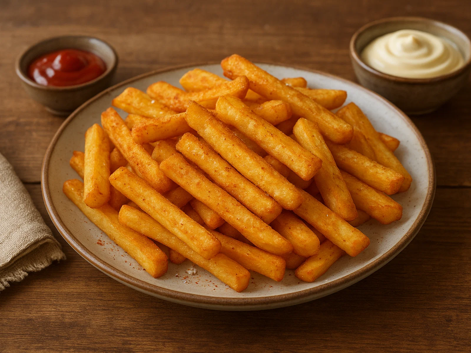 Doppelt frittierte Pommes Frites aus frischen Kartoffeln