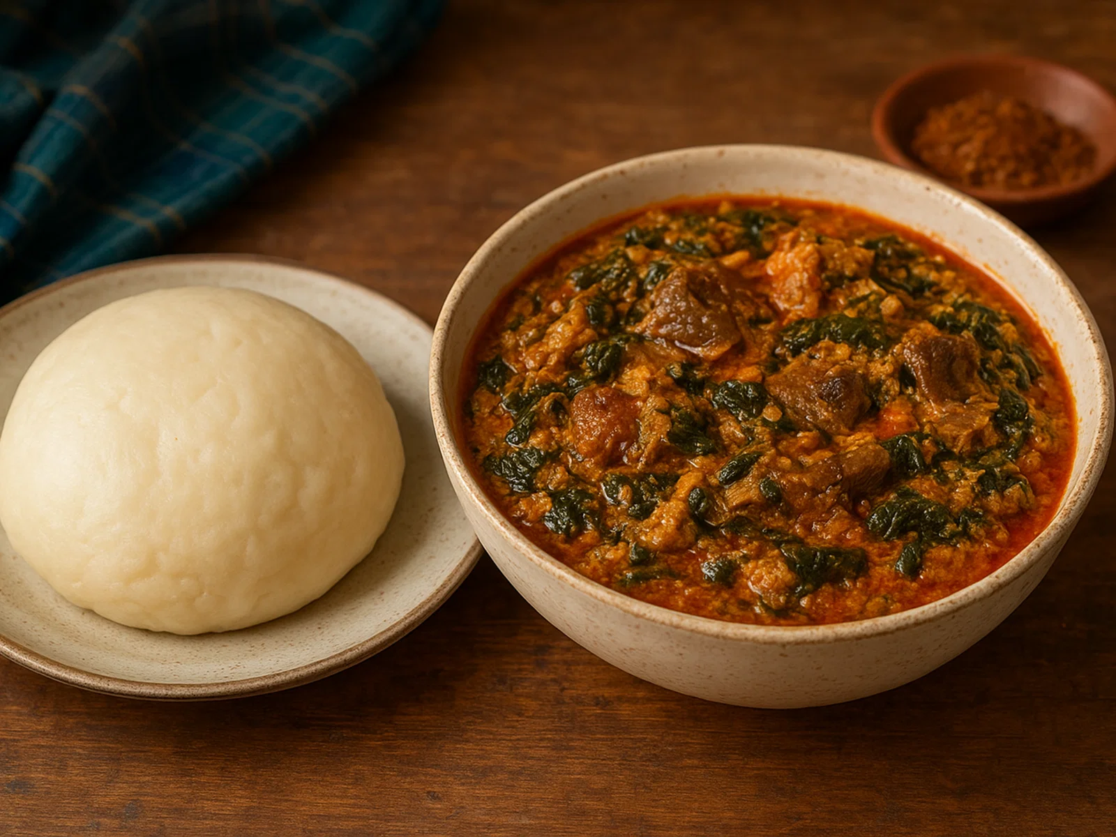 Pounded Yam mit nigerianischer Egusi-Suppe